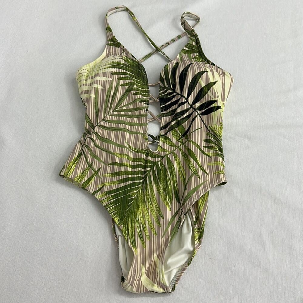 Vince Camuto Tropical Green Plunge One Piece Size 12 - Picture 5 of 13